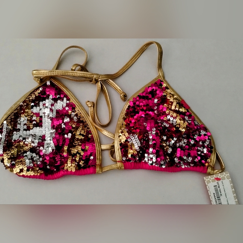 Sequin Bikini Top with Gold Straps